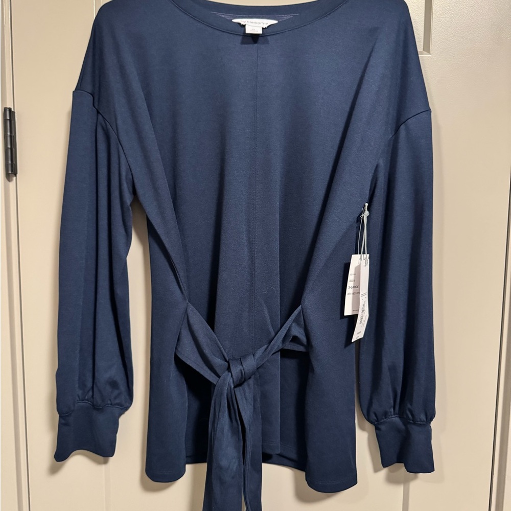 Liz Claiborne Deep Blue Blouse with Waist Tie